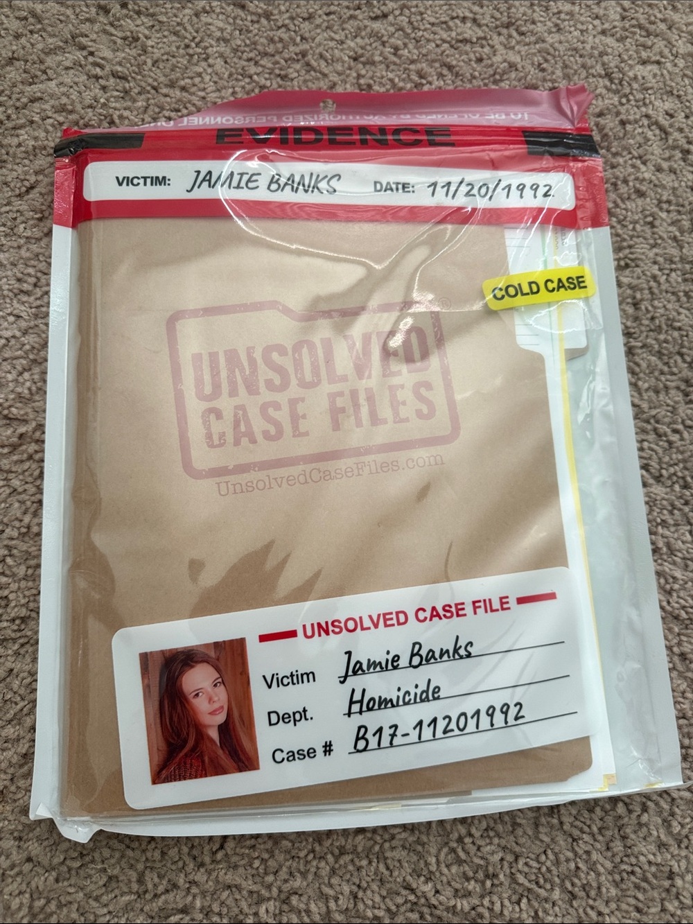 Unsolved Case Files Decorative Evidence Bag — Brown & Red